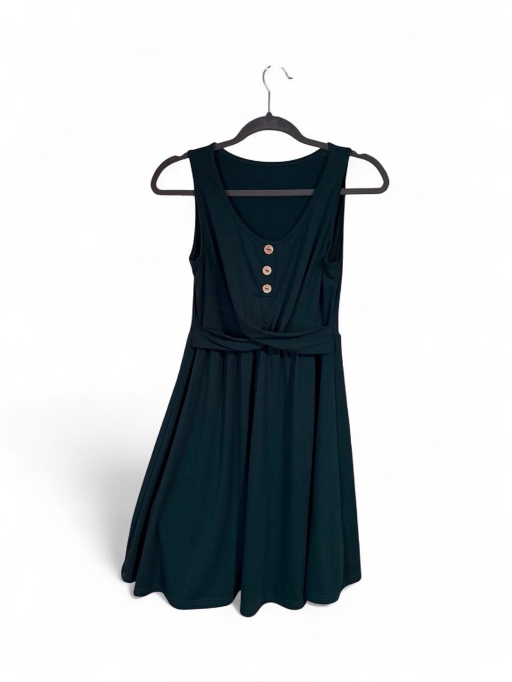 Sleeveless Forest Green Faux Button-Front A-Line Dress